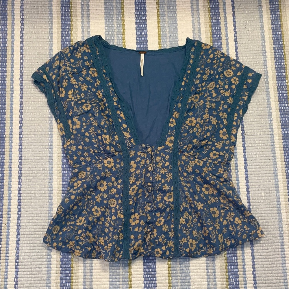 Free People Blue Floral Blouse